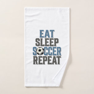 Voetbal Eten Slapen Herhaal Vintage Typografie Shi Handdoek