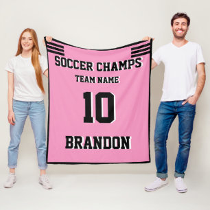 Voetbal Fleece Deken roze gepersonaliseerde speler