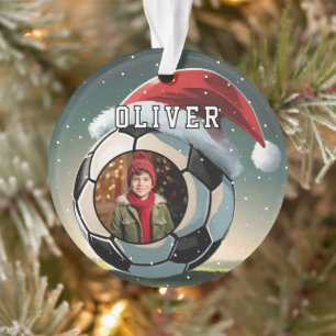 Voetbal Football Ball Santa Hat Kerstfoto Ornament