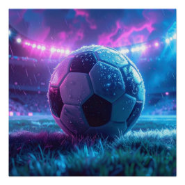 Voetbal Football in stadionarena extreem weer Perfect Poster