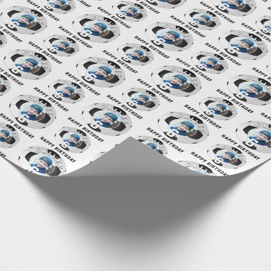 Voetbal Football Kinder Happy Birthday Age Foto Cadeaupapier (Hoek)