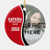 Voetbal Foto Keepsake Rood Keramisch Ornament (Achterkant)