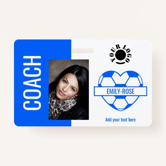 voetbal Foto Logo Barcode Sjabloon Coach Blue Badge (Voorkant)