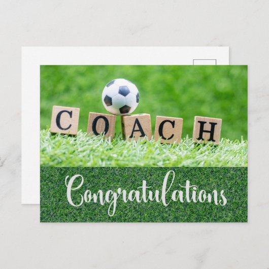 Voetbal Gefeliciteerd kaart voor Coach met bal (Voorkant / Achterkant)