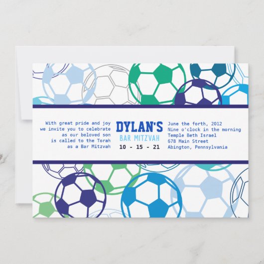 Voetbal Gekleurde Bar Bat Mitswa Uitnodiging (Voorkant)