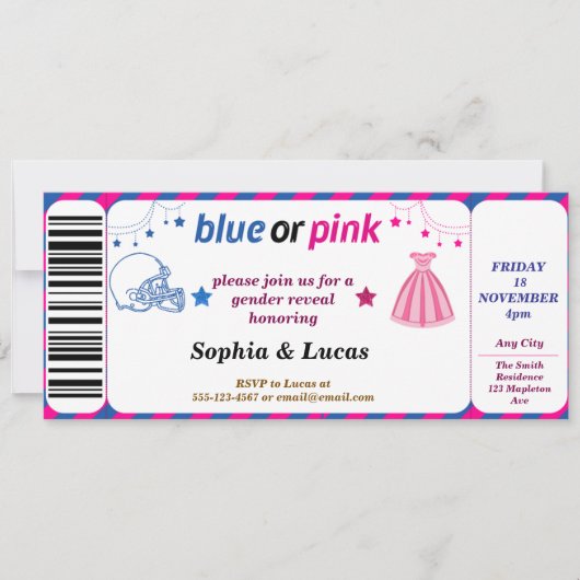 Voetbal geslacht onthulling Ticket Stijl Kaart (Voorkant)