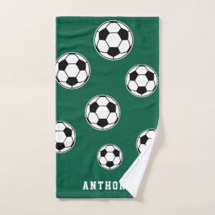 Voetbal groene gepersonaliseerde kinderen terug na handdoek