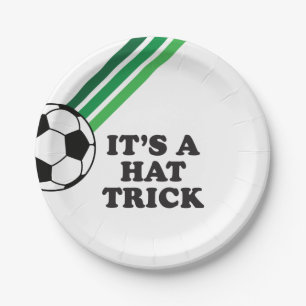 Voetbal Groene Strepen Hat Trick 3e Verjaardag Papieren Bordje