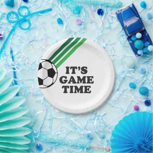 Voetbal Groene Strepen Spel Tijd Verjaardag Papieren Bordje (Feest)