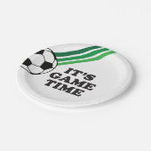 Voetbal Groene Strepen Spel Tijd Verjaardag Papieren Bordje (Gekanteld)