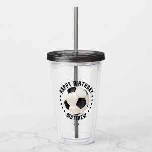Voetbal Happy Birthday Naam Acryl Drinkbeker