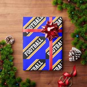 VOETBAL Helder Koningsblauw Zwart Racing Strepen Cadeaupapier