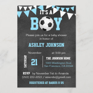 Voetbal Het is een Jongen Baby shower Chalkboard B Kaart