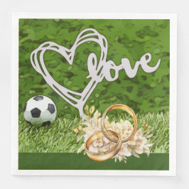 Voetbal Huwelijk gethematiseerd met bal op groen Servet
