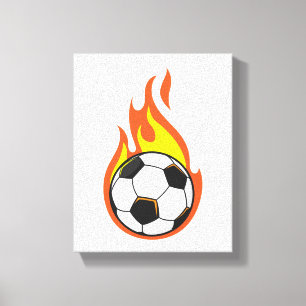 Voetbal in brand canvas afdruk