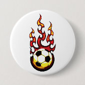 Voetbal in brand ronde button 7,6 cm (Voorkant)