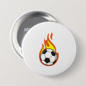 Voetbal in brand ronde button 7,6 cm (Voorkant /achterkant)