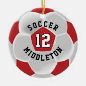 Voetbal ⚽ in een donkerrood en wit keramisch ornament (Voorkant)