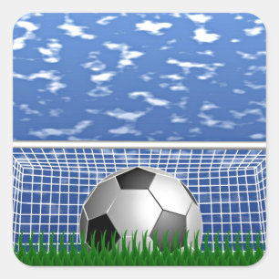 Voetbal in het net vierkante sticker