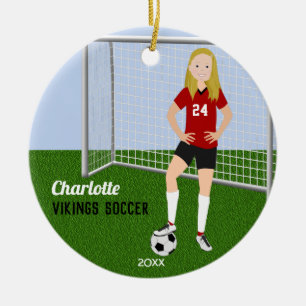 Voetbal in rood keramisch ornament