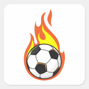 Voetbal in vuur en vlam vierkante sticker
