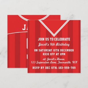 Voetbal Jersey Thmed Party Invites, Football, Red Kaart
