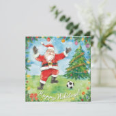 Voetbal Kerst Feestdagen Kerstman voetballend Feestdagenkaart (Staand voorkant)