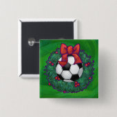 Voetbal kerst vierkante button 5,1 cm (Voorkant /achterkant)