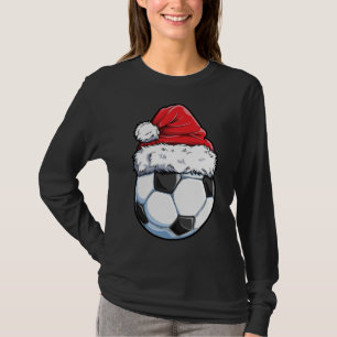 Voetbal Kerstbal Santa Hoed Grappige Sport Kerstmi T-shirt