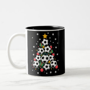 Voetbal Kerstboom Kerst Speler Sportliefhebber Tweekleurige Koffiemok