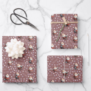 Voetbal Kerstman op Rose Taupe Inpakpapier Vel