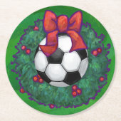 Voetbal kerstmis ronde kartonnen onderzetter (Voorkant)