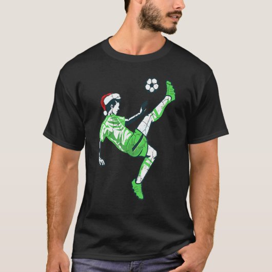 Voetbal Kerstmis voor mannen met Kerstman hoed en T-shirt (Voorkant)