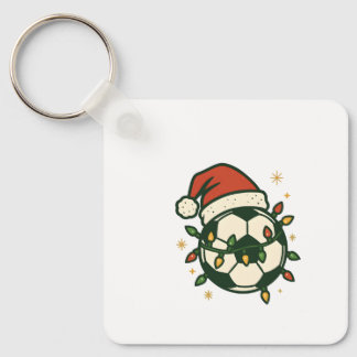 Voetbal Kerstverlichting Kerstman Hoed Grappig Sleutelhanger