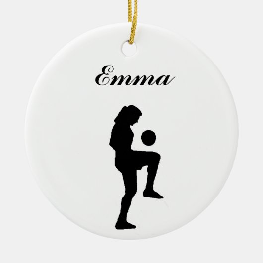 Voetbal kerstversiering (vrouw) keramisch ornament (Voorkant)