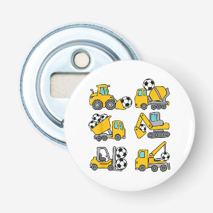Voetbal Kinder Football Bouwwagens Button Flesopener