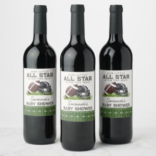 Voetbal Kleine All Star Touchdown Baby Shower Wijn Etiket