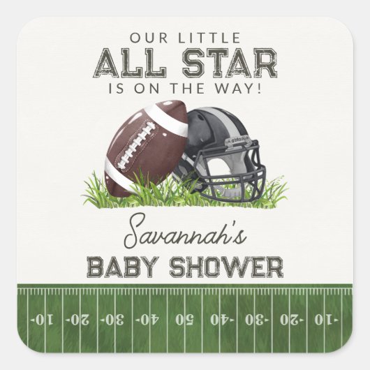 Voetbal Kleine All Star Touchdown Babyfeestje Vierkante Sticker (Voorkant)