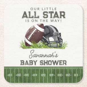 Voetbal Little All Star Touchdown Baby Shower Vierkante Kartonnen Onderzetter