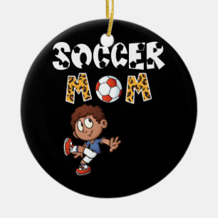 Voetbal Mam Leopard Cute Boy die voetbal speelt Keramisch Ornament