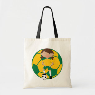 Voetbal meisje 4 en bal groen en geel tote bag