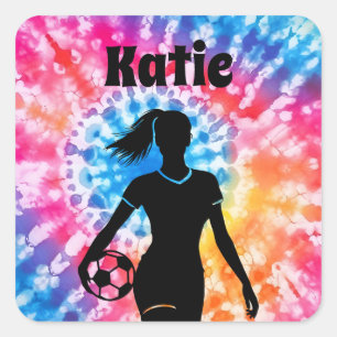 Voetbal Meisje Gepersonaliseerde Stropdas-Dye Rain Vierkante Sticker