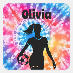Voetbal Meisje Gepersonaliseerde Stropdas-Dye Rain Vierkante Sticker