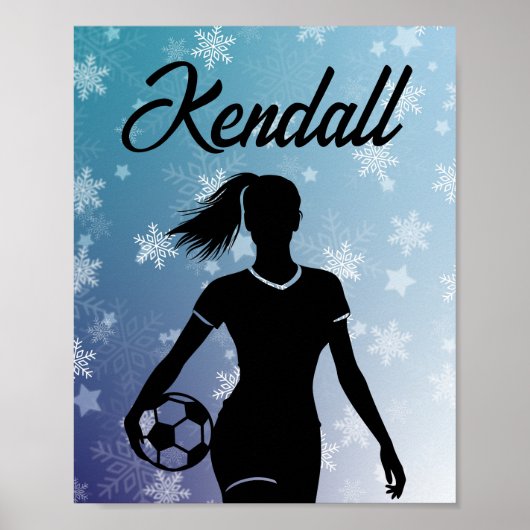 Voetbal meisje gepersonaliseerde winter ombre snee poster (Voorkant)