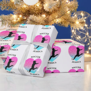 Voetbal Meisje Hart w / Naam Cadeaupapier