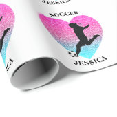 Voetbal Meisje Hart w / Naam Cadeaupapier (Rol Hoek)