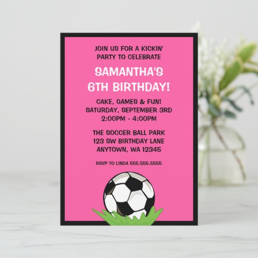 Voetbal Meisje Roze Verjaardagsfeest Kaart (Staand voorkant)