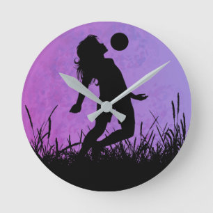 Voetbal Meisje Silhouette Maanlicht Ronde Klok