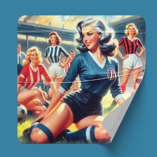 voetbal meisjes illustratie vierkante sticker