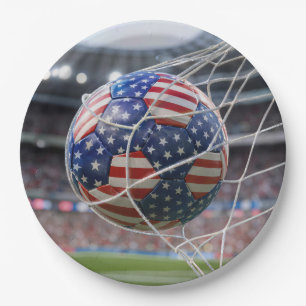 Voetbal met Amerikaanse vlag in het net Papieren Bordje